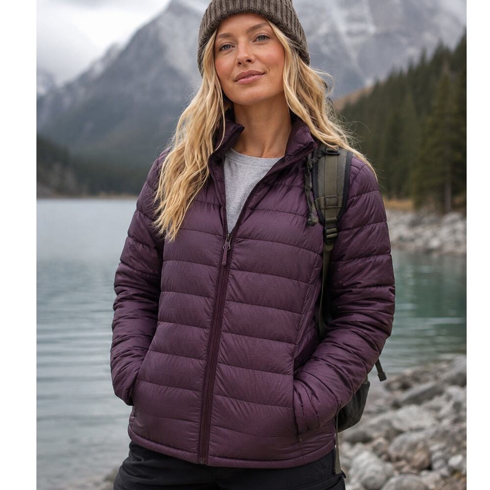Eddie Bauer Down Coat Womens Size 1X Purple Quilted Ski Winter Outdoor Jacket